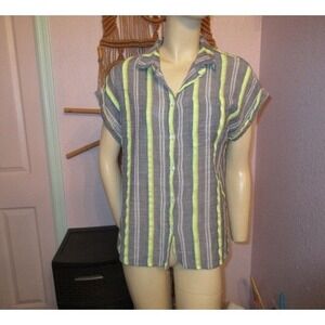 Dylan Cotton Gauze Cove Stripe Blouse Top Size S Short Sleeve Button Up Camp EUC